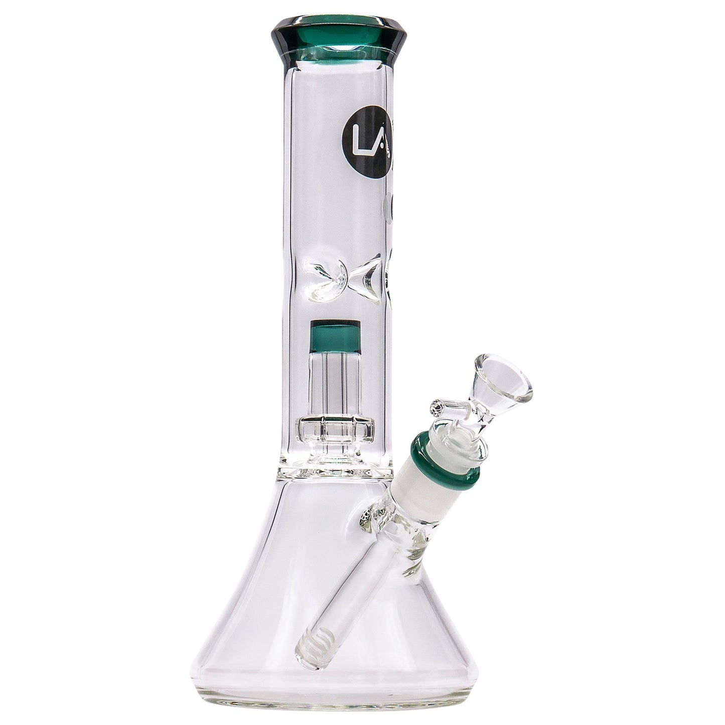 LA Pipes 11" Color Accented Showerhead Perc Beaker Bong