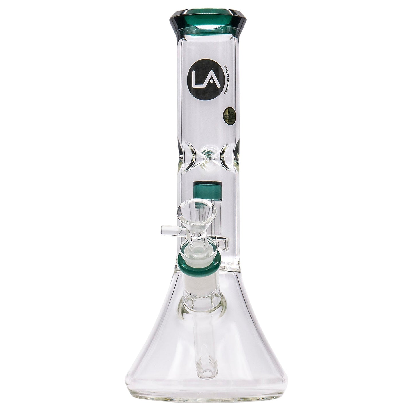 LA Pipes 11" Color Accented Showerhead Perc Beaker Bong