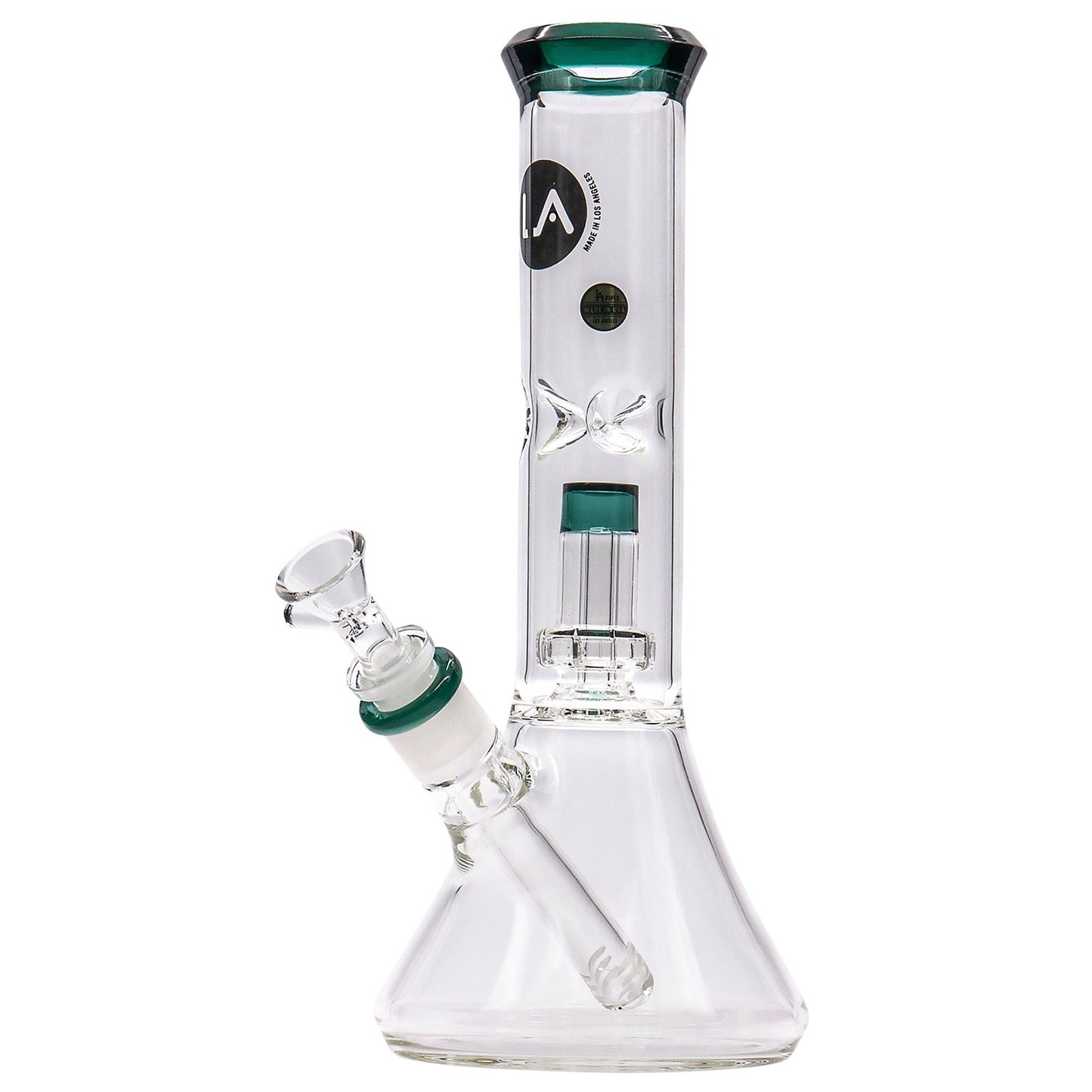 LA Pipes 11" Color Accented Showerhead Perc Beaker Bong