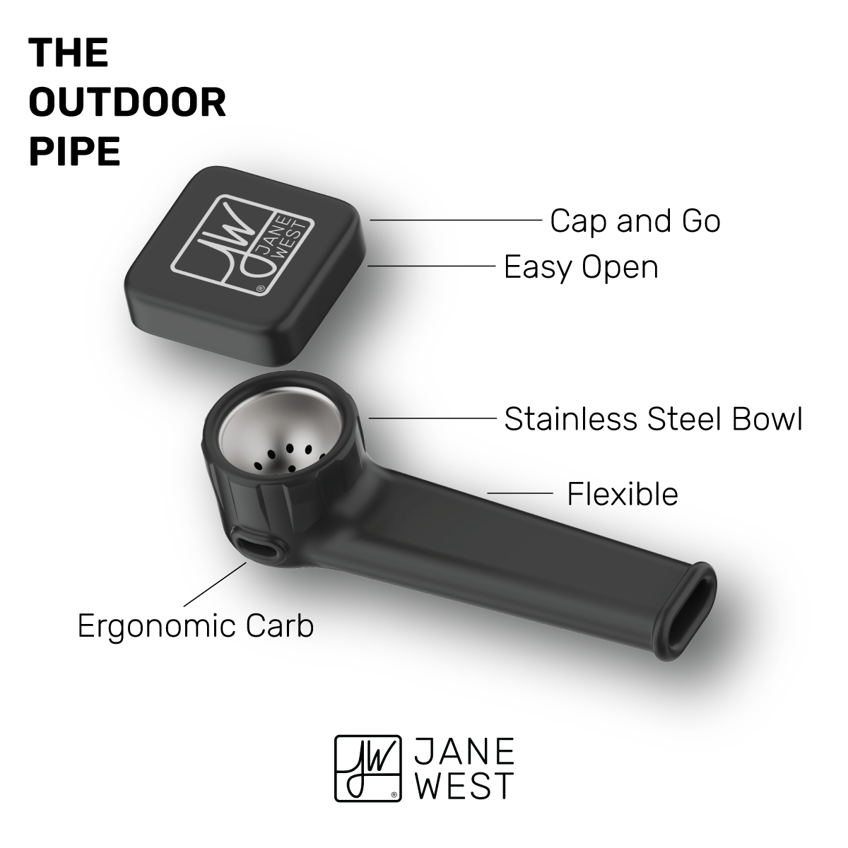 Outdoor Silicone Hand Pipe POS | Black (Box of 25)